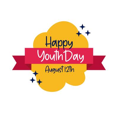 happy youth day lettering with ribbon frame flat style