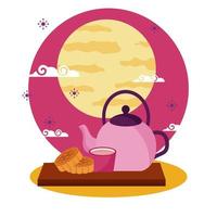 Rabbit and tea kettle design, mid autumn festival vector