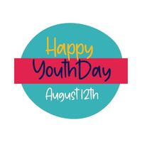 happy youth day lettering in circular frame flat style vector