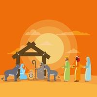 holy family and animals with wise men manger characters vector