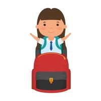 cute little student girl with schoolbag vector