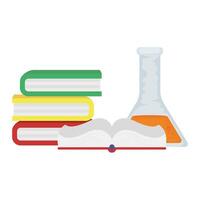 pile of textbooks with test tube vector