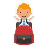 cute blond student boy with schoolbag vector