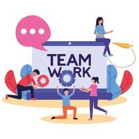 personas con diseño de vector de icono de trabajo en equipo