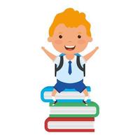 cute blond student boy seated on books vector