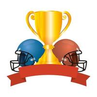 american football sport helmets with trophy cup vector