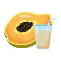 papaya tropical con vaso de jugo vector