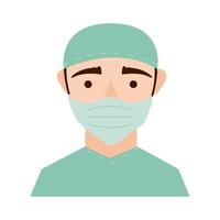 surgeon with face mask character flat style icon vector