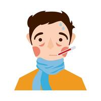 man sick with thermometer flat style icon vector