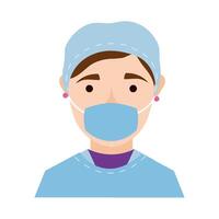 female surgeon with face mask flat style icon vector