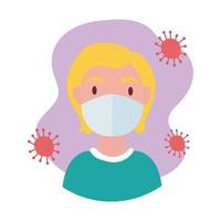 blond woman wearing medical mask block style vector