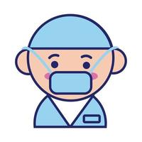doctor wearing medical mask kawaii line style vector