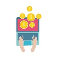 laptop online with coins flat style vector