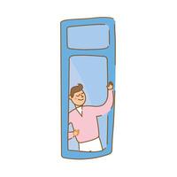 man waving in apartment window for quarantine free form style vector