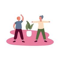 elderly couple doing exercise in home, free form style vector