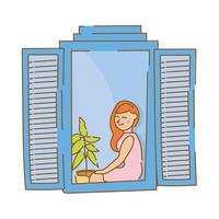 woman seated in apartment window for quarantine free form style vector