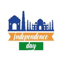 celebración del día de la independencia de la india con estilo plano de la mezquita taj mahal vector