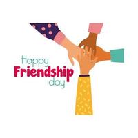 happy friendship day celebration with hands together pastel hand draw style vector
