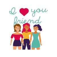 happy friendship day celebration with girls pastel hand draw style vector