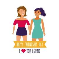 happy friendship day celebration with couple of girls pastel hand draw style vector