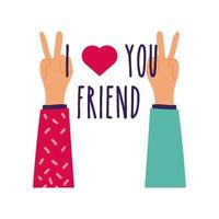 happy friendship day celebration with hands up pastel hand draw style vector