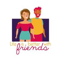 happy friendship day celebration with couple pastel hand draw style vector