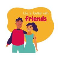 happy friendship day celebration with couple pastel hand draw style vector