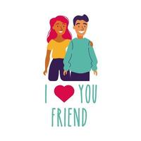 happy friendship day celebration with couple pastel hand draw style vector