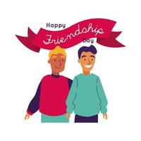 happy friendship day celebration with men couple pastel hand draw style vector
