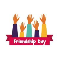 happy friendship day celebration with hands up pastel hand draw style vector