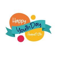 happy youth day lettering with ribbon frame flat style vector