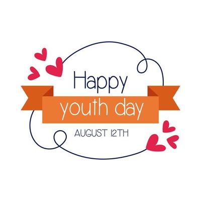 happy youth day lettering with ribbon frame flat style