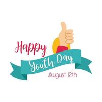 happy youth day lettering with hand like symbol flat style vector