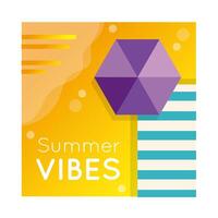 summer vibes colorful banner with umbrella and towel vector