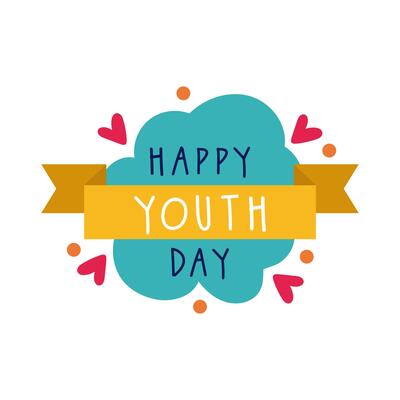 happy youth day lettering with ribbon frame flat style