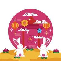 Rabbits of mid autumn festival vector design