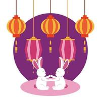 Rabbits of mid autumn festival vector design