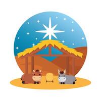 mule and ox in stable manger characters vector