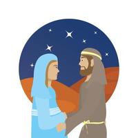 cute virgin mary and saint joseph manger characters vector