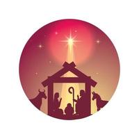 cute holy family and animals manger silhouettes vector