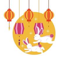 Rabbits of mid autumn festival vector design