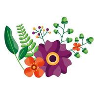 Isolated flowers with leaves ornament design vector