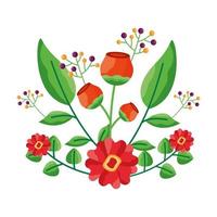 flores aisladas con hojas de diseño de adorno vector