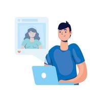 man using laptop with social media technology vector