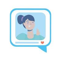 speech bubble with woman on social media vector