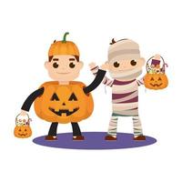 little kids in Halloween costumes vector