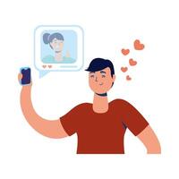 young man using smartphone with social media technology vector