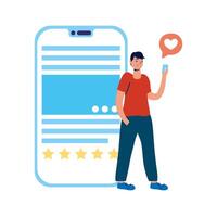 young man using smartphone with social media technology vector