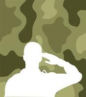 soldier saluting silhouette in camouflage background vector
