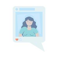 speech bubble with woman on social media vector